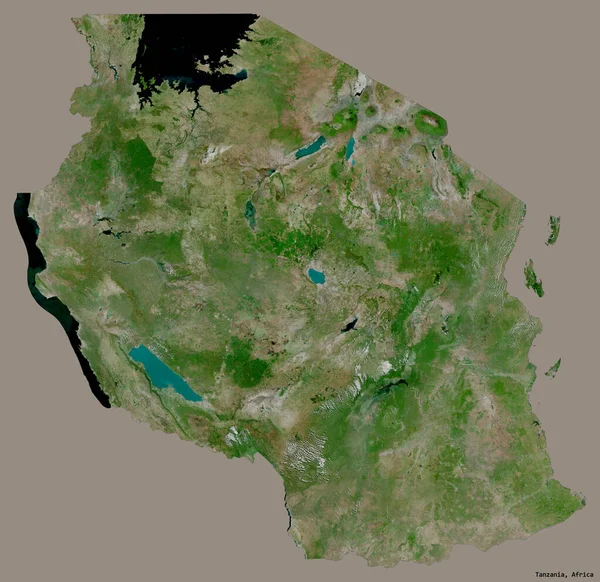 坦桑尼亚的形状 其首都隔离在一个坚实的色彩背景 卫星图像 3D渲染 — 图库照片