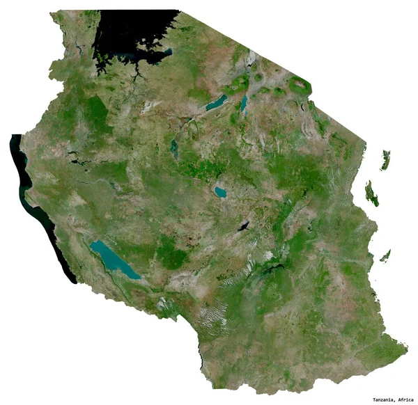 坦桑尼亚的形状 其首都被白色背景隔离 卫星图像 3D渲染 — 图库照片