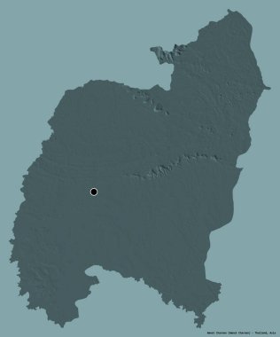 Tayland 'ın Amnat Charoen eyaleti, başkenti katı renk arkaplanı ile izole edilmiştir. Renkli yükseklik haritası. 3B görüntüleme