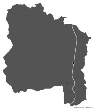 Tayland 'ın başkenti Ang Thong' un beyaz arka planda izole edilmiş hali. Çift seviyeli yükseklik haritası. 3B görüntüleme