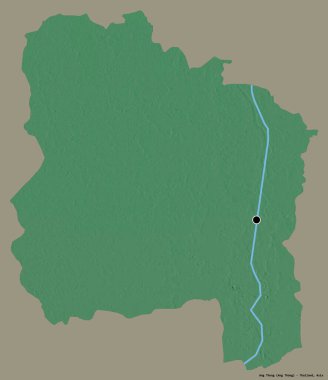 Tayland 'ın başkenti Ang Thong' un katı renk arkaplanı ile izole edilmiş hali. Topografik yardım haritası. 3B görüntüleme