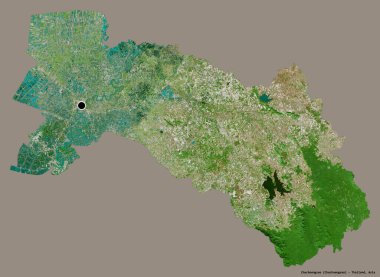 Tayland 'ın Chachoengsao eyaleti, başkenti katı renk arkaplanı ile izole edilmiştir. Uydu görüntüleri. 3B görüntüleme