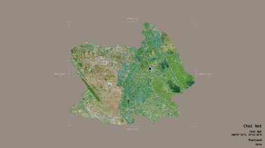 Tayland 'ın Chai Nat bölgesinde katı bir arka planda izole edilmiş bir sınır kutusunda. Etiketler. Uydu görüntüleri. 3B görüntüleme