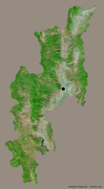 Tayland 'ın başkenti Chiang Mai' nin katı renk arkaplanı ile izole edilmiş hali. Uydu görüntüleri. 3B görüntüleme