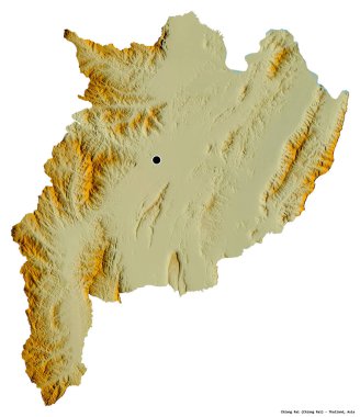 Tayland 'ın başkenti Chiang Rai' nin beyaz arka planda izole edilmiş hali. Topografik yardım haritası. 3B görüntüleme