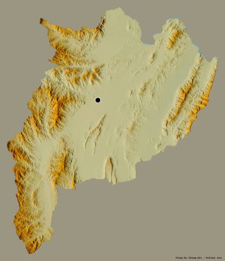 Tayland 'ın başkenti Chiang Rai' nin katı renk arkaplanı ile izole edilmiş hali. Topografik yardım haritası. 3B görüntüleme