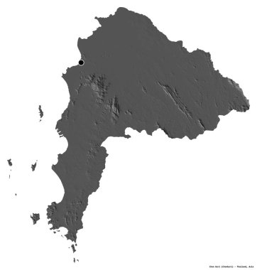 Tayland 'ın başkenti Chon Buri' nin beyaz arka planda izole edilmiş hali. Çift seviyeli yükseklik haritası. 3B görüntüleme