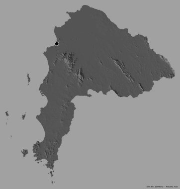 Tayland 'ın başkenti Chon Buri' nin katı renk arkaplanı ile izole edilmiş hali. Çift seviyeli yükseklik haritası. 3B görüntüleme