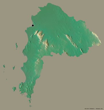 Tayland 'ın başkenti Chon Buri' nin katı renk arkaplanı ile izole edilmiş hali. Topografik yardım haritası. 3B görüntüleme
