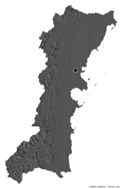 Tayland 'ın başkenti Chumphon' un beyaz arka planda izole edilmiş hali. Çift seviyeli yükseklik haritası. 3B görüntüleme
