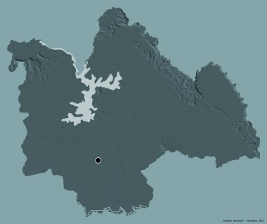 Tayland 'ın Kalasin eyaleti, başkenti katı renk arkaplanı ile izole edilmiştir. Renkli yükseklik haritası. 3B görüntüleme