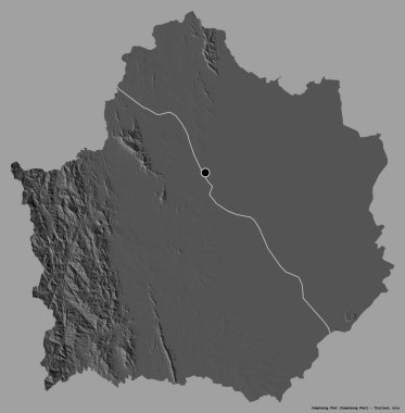 Tayland 'ın başkenti Kamphaeng Phet' in katı renk arkaplanı ile izole edilmiş şeklidir. Çift seviyeli yükseklik haritası. 3B görüntüleme