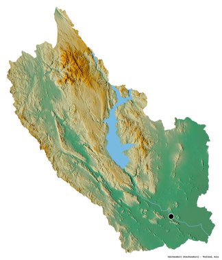 Tayland eyaleti Kanchanaburi 'nin beyaz arka planda bulunan başkenti. Topografik yardım haritası. 3B görüntüleme