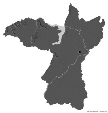 Tayland 'ın başkenti Khon Kaen' in beyaz arka planda izole edilmiş hali. Çift seviyeli yükseklik haritası. 3B görüntüleme