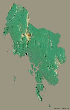 Tayland 'ın başkenti Krabi' nin katı renk arkaplanı ile izole edilmiş hali. Topografik yardım haritası. 3B görüntüleme