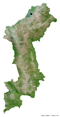Beyaz arka planda başkenti izole edilmiş Lamphun, Tayland eyaleti. Uydu görüntüleri. 3B görüntüleme