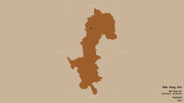 Tayland 'ın Mae Hong Son bölgesinin katı bir arka planda izole edilmiş bir sınır kutusu var. Etiketler. Desenli dokuların bileşimi. 3B görüntüleme