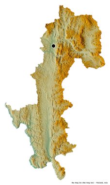Tayland 'ın başkenti Mae Hong Son' un beyaz arka planda izole edilmiş hali. Topografik yardım haritası. 3B görüntüleme
