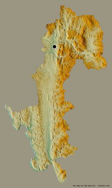 Tayland 'ın başkenti Mae Hong Son' un katı renk arkaplanı ile izole edilmiş hali. Topografik yardım haritası. 3B görüntüleme