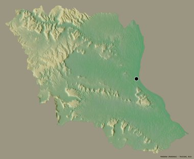 Tayland 'ın Mukdahan eyaleti, başkenti katı renk arkaplanı ile izole edilmiştir. Topografik yardım haritası. 3B görüntüleme
