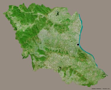 Tayland 'ın Mukdahan eyaleti, başkenti katı renk arkaplanı ile izole edilmiştir. Uydu görüntüleri. 3B görüntüleme