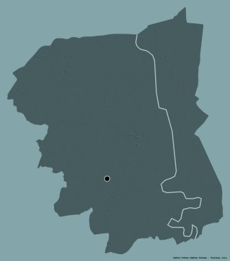 Tayland 'ın Nakhon Pathom eyaleti, başkenti katı renk arkaplanı ile izole edilmiştir. Renkli yükseklik haritası. 3B görüntüleme