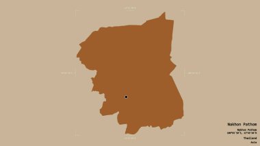 Tayland 'ın Nakhon Pathom bölgesinde katı bir arka planda izole edilmiş bir sınır kutusu var. Etiketler. Desenli dokuların bileşimi. 3B görüntüleme