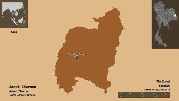 Shape Amnat Charoen Province Thailand Its Capital Distance Scale Previews — Stock Photo, Image