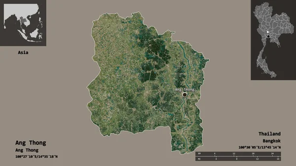 Shape Ang Thong Provinz Von Thailand Und Seine Hauptstadt Entfernungsskala — Stockfoto