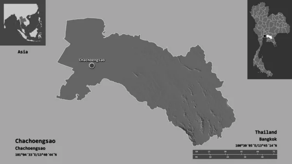 Shape Chachoengsao Provinsi Thailand Dan Ibukotanya Skala Jarak Pratinjau Dan — Stok Foto