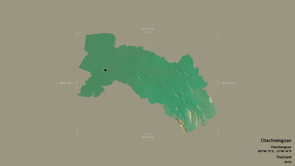 タイの省Chachoengsaoのエリアは 洗練された境界ボックスにしっかりとした背景に隔離されています ラベル 地形図 3Dレンダリング — ストック写真