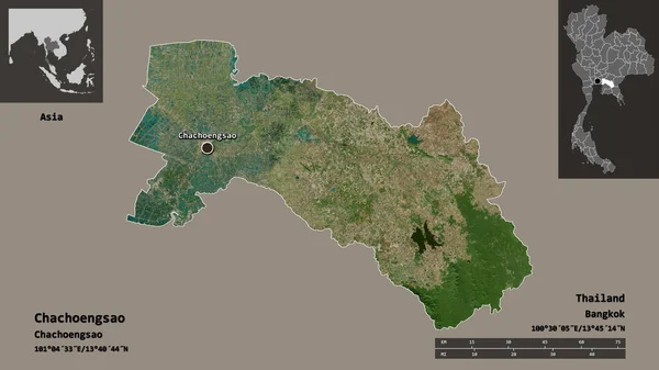 チャオエンサオ州 タイの州 およびその首都の形状 距離スケール プレビューおよびラベル 衛星画像 3Dレンダリング — ストック写真