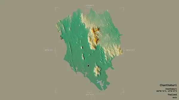 泰国昌塔布里地区 在一个地理参照框的坚实背景上被隔离 地形浮雕图 3D渲染 — 图库照片