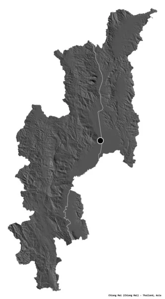泰国清迈的形状 其首都被白色背景隔离 Bilevel高程图 3D渲染 — 图库照片