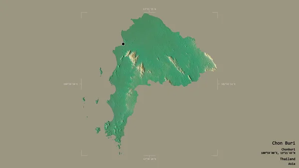 泰国成布里地区 在一个地理参照框的坚实背景上被隔离 地形浮雕图 3D渲染 — 图库照片