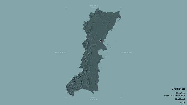 Obszar Chumphon Prowincja Tajlandii Odizolowany Solidnym Tle Georeferencyjnym Polu Granicznym — Zdjęcie stockowe