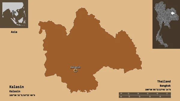 Shape Kalasin Provinz Von Thailand Und Seine Hauptstadt Entfernungsskala Vorschau — Stockfoto