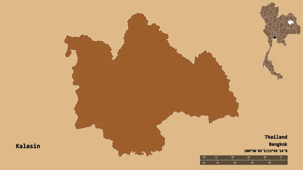 Forma Kalasin Província Tailândia Com Sua Capital Isolada Fundo Sólido — Fotografia de Stock