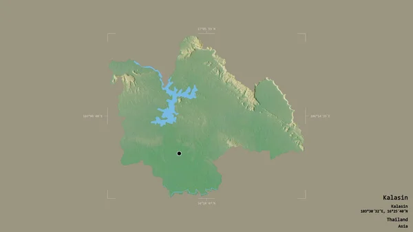 タイの州カラサンの地域は 洗練された境界ボックスにしっかりとした背景に隔離されています ラベル 地形図 3Dレンダリング — ストック写真