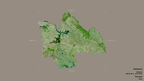 タイの州カラサンの地域は 洗練された境界ボックスにしっかりとした背景に隔離されています ラベル 衛星画像 3Dレンダリング — ストック写真