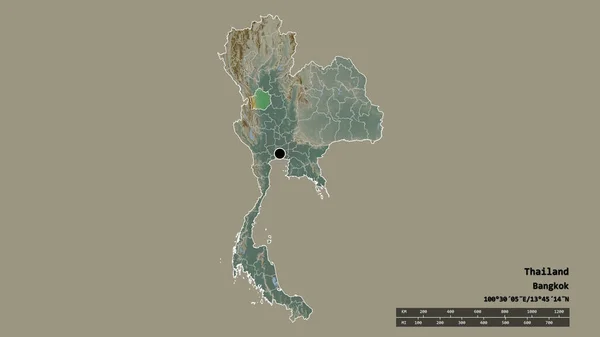Forma Desolata Della Thailandia Con Sua Capitale Principale Divisione Regionale — Foto Stock