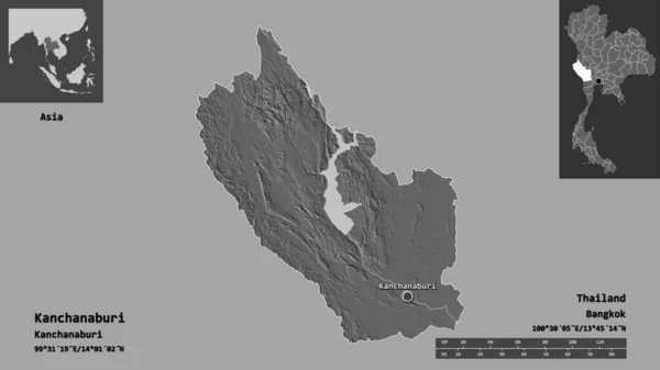 Forme Kanchanaburi Province Thaïlande Capitale Échelle Distance Aperçus Étiquettes Carte — Photo