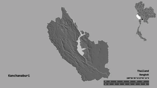 Forma Kanchanaburi Provincia Tailandia Con Capital Aislada Sobre Fondo Sólido —  Fotos de Stock
