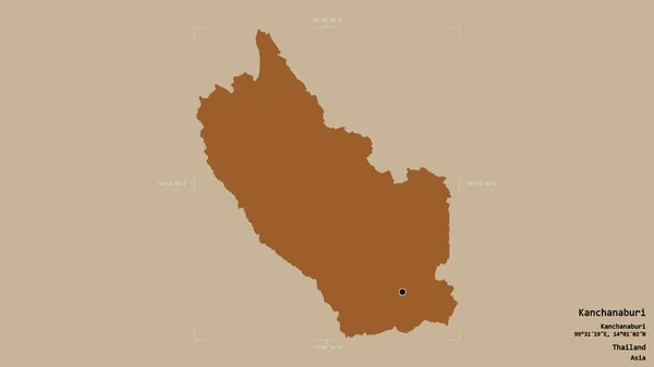 泰国坎查纳布里地区 在一个地理参照框的坚实背景上被隔离 图形纹理的组成 3D渲染 — 图库照片