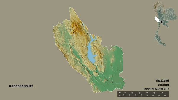 Forma Kanchanaburi Provincia Tailandia Con Capital Aislada Sobre Fondo Sólido — Foto de Stock
