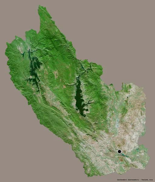 タイ国のカンチャナブリの形で その首都はしっかりとした色の背景に隔離されています 衛星画像 3Dレンダリング — ストック写真