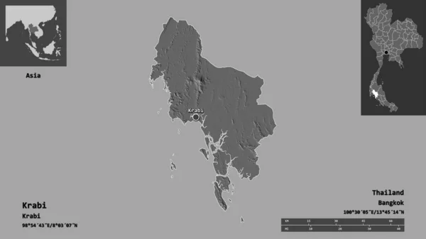 Form Krabi Provinsen Thailand Och Dess Huvudstad Avståndsskala Förhandsvisningar Och — Stockfoto