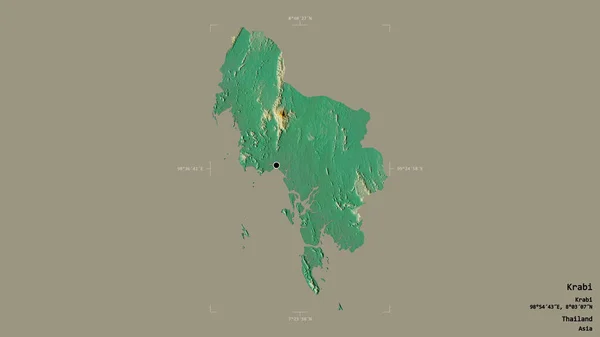 タイの地方 クラビのエリアは 洗練された境界ボックスにしっかりとした背景に隔離されています ラベル 地形図 3Dレンダリング — ストック写真