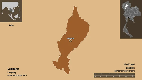 Shape Lampang Provinz Von Thailand Und Seine Hauptstadt Entfernungsskala Vorschau — Stockfoto