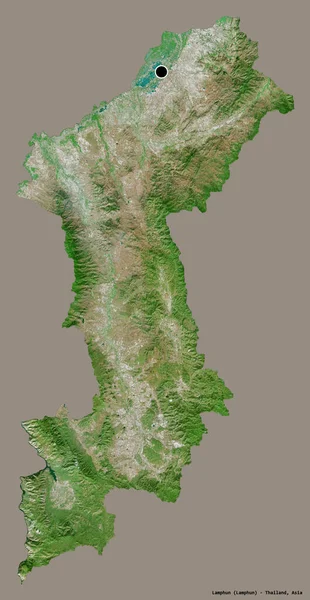 タイの省 ランプーンの形状は その首都はしっかりとした色の背景に隔離されています 衛星画像 3Dレンダリング — ストック写真